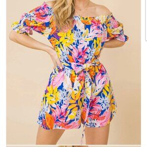 Flying Tomato Floral Romper Women's Size S 100% Cotton